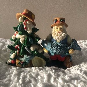 Santa and tree set. Perfect for the fisherman in your life. 4” tall.